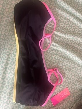Black Swim Top with Pink & Yellow Trim